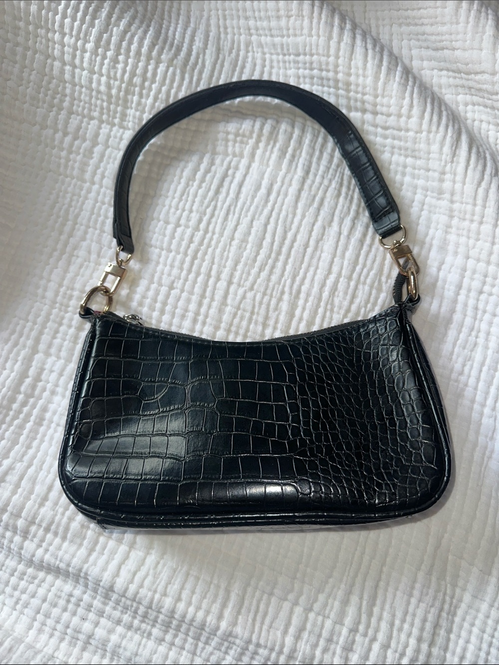 Source Unknown Black Croc-Embossed Shoulder Bag